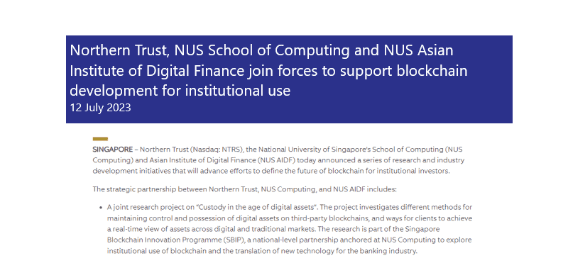 Northern Trust, NUS School of Computing and NUS Asian Institute